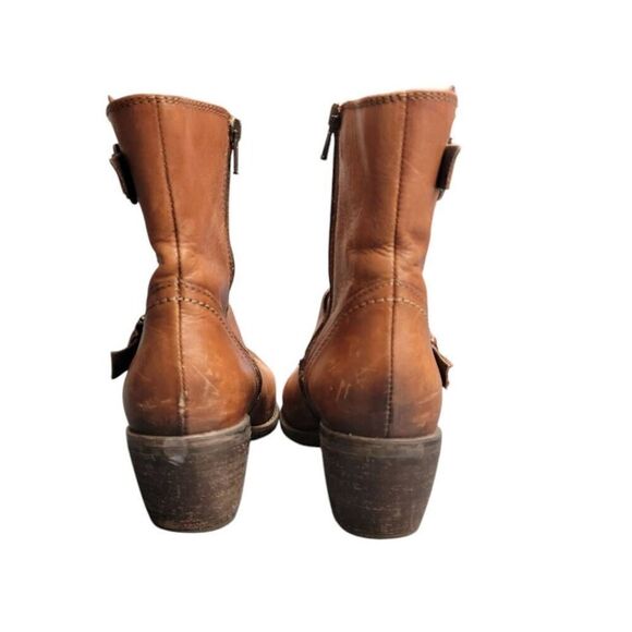 Clark Tan Brown Distressed Leather Mascarpone Cafe Ankle Boots Cowgirl Shoes - Picture 5 of 14